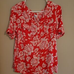 Croft & Barrow Red and White Buttoned Blouse